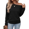 WIHOLL Womens Long Sleeve Shirts Ruched Hem Fall Tops Lightweight Sweaters(Black)