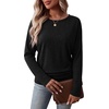 WIHOLL Womens Long Sleeve Shirts Ruched Hem Fall Tops Lightweight Sweaters(Black)