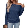 WIHOLL Womens Long Sleeve Shirts Ruched Hem Fall Tops Lightweight Sweaters(Blue)