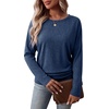 WIHOLL Womens Long Sleeve Shirts Ruched Hem Fall Tops Lightweight Sweaters(Blue)