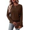 WIHOLL Womens Long Sleeve Shirts Ruched Hem Fall Tops Lightweight Sweaters(Brown)
