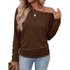 WIHOLL Womens Long Sleeve Shirts Ruched Hem Fall Tops Lightweight Sweaters(Brown)