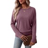WIHOLL Womens Long Sleeve Shirts Ruched Hem Fall Tops Lightweight Sweaters(Burgundy)