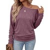 WIHOLL Womens Long Sleeve Shirts Ruched Hem Fall Tops Lightweight Sweaters(Burgundy)
