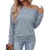WIHOLL Womens Long Sleeve Shirts Ruched Hem Fall Tops Lightweight Sweaters(Dusty Blue)