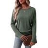 WIHOLL Womens Long Sleeve Shirts Ruched Hem Fall Tops Lightweight Sweaters(Green)