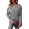 WIHOLL Womens Long Sleeve Shirts Ruched Hem Fall Tops Lightweight Sweaters(Grey)