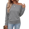 WIHOLL Womens Long Sleeve Shirts Ruched Hem Fall Tops Lightweight Sweaters(Grey)