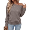 WIHOLL Womens Long Sleeve Shirts Ruched Hem Fall Tops Lightweight Sweaters(Light Coffee)