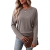 WIHOLL Womens Long Sleeve Shirts Ruched Hem Fall Tops Lightweight Sweaters(Light Coffee)
