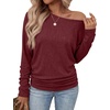 WIHOLL Womens Long Sleeve Shirts Ruched Hem Fall Tops Lightweight Sweaters(Wine Red)