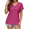 WIHOLL Womens Tops Short Sleeve Basic Summer V Neck T Shirts Dressy Casual Loose Fit Eyelet Tees Cute Flowy Fashion Outfits(Hot Pink)