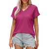 WIHOLL Womens Tops Short Sleeve Basic Summer V Neck T Shirts Dressy Casual Loose Fit Eyelet Tees Cute Flowy Fashion Outfits(Hot Pink)