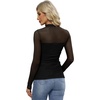 Womens Sexy Mesh Long Sleeve Shirts Fashion Clothing Turtle Necks Sheer Ruched Going Out Tops Fall Outfits Slim Fit Blouses(P-black)