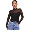 Womens Sexy Mesh Long Sleeve Shirts Fashion Clothing Turtle Necks Sheer Ruched Going Out Tops Fall Outfits Slim Fit Blouses(P-black)