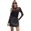 Womens Sexy Mesh Long Sleeve Shirts Fashion Clothing Turtle Necks Sheer Ruched Going Out Tops Fall Outfits Slim Fit Blouses(P-black-2)