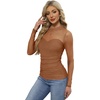 Womens Sexy Mesh Long Sleeve Shirts Fashion Clothing Turtle Necks Sheer Ruched Going Out Tops Fall Outfits Slim Fit Blouses(P-brown)