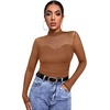 Womens Sexy Mesh Long Sleeve Shirts Fashion Clothing Turtle Necks Sheer Ruched Going Out Tops Fall Outfits Slim Fit Blouses(P-brown)