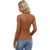 Womens Sexy Mesh Long Sleeve Shirts Fashion Clothing Turtle Necks Sheer Ruched Going Out Tops Fall Outfits Slim Fit Blouses(P-brown)
