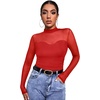 Womens Sexy Mesh Long Sleeve Shirts Fashion Clothing Turtle Necks Sheer Ruched Going Out Tops Fall Outfits Slim Fit Blouses(P-red)