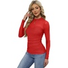 Womens Sexy Mesh Long Sleeve Shirts Fashion Clothing Turtle Necks Sheer Ruched Going Out Tops Fall Outfits Slim Fit Blouses(P-red)
