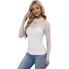 Womens Sexy Mesh Long Sleeve Shirts Fashion Clothing Turtle Necks Sheer Ruched Going Out Tops Fall Outfits Slim Fit Blouses(P-white)