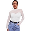 Womens Sexy Mesh Long Sleeve Shirts Fashion Clothing Turtle Necks Sheer Ruched Going Out Tops Fall Outfits Slim Fit Blouses(P-white)