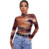 Womens Sexy Mesh Long Sleeve Shirts Fashion Clothing Turtle Necks Sheer Ruched Going Out Tops Fall Outfits Slim Fit Blouses(Tie-dye-1)