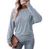 WIHOLL Womens Long Sleeve Shirts Ruched Hem Fall Tops Lightweight Sweaters(Dusty Blue)