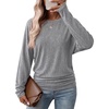 WIHOLL Womens Long Sleeve Shirts Ruched Hem Fall Tops Lightweight Sweaters(Grey)