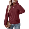 WIHOLL Womens Long Sleeve Shirts Ruched Hem Fall Tops Lightweight Sweaters(Wine Red)