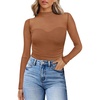 Womens Sexy Mesh Long Sleeve Shirts Fashion Clothing Turtle Necks Sheer Ruched Going Out Tops Fall Outfits Slim Fit Blouses(P-brown)