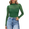 Womens Sexy Mesh Long Sleeve Shirts Fashion Clothing Turtle Necks Sheer Ruched Going Out Tops Fall Outfits Slim Fit Blouses(P-green)