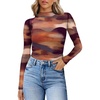Womens Sexy Mesh Long Sleeve Shirts Fashion Clothing Turtle Necks Sheer Ruched Going Out Tops Fall Outfits Slim Fit Blouses(Tie-dye-1)