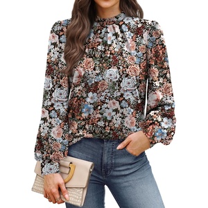 WIHOLL Long Sleeve Shirts for Women Mock Neck Tops Pleated Front Blouses Dressy Casual Spring Fall Clothes 2026 Fashion(05 – Vintage Pink Floral)