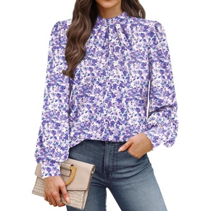 WIHOLL Long Sleeve Shirts for Women Mock Neck Tops Pleated Front Blouses Dressy Casual Spring Fall Clothes 2026 Fashion(06 – Light Purple Floral)