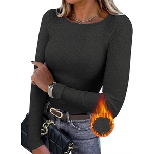 WIHOLL Long Sleeve Thermal Shirt for Women Light Fleece Tops Fall 2026 Crew Neck Casual Basic T-Shirts(D-grey)