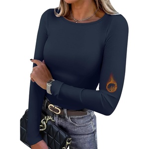 WIHOLL Long Sleeve Thermal Shirt for Women Light Fleece Tops Fall 2026 Crew Neck Casual Basic T-Shirts(D-navy Blue)