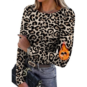 WIHOLL Long Sleeve Thermal Shirt for Women Light Fleece Tops Fall 2026 Crew Neck Casual Basic T-Shirts(Print 02)