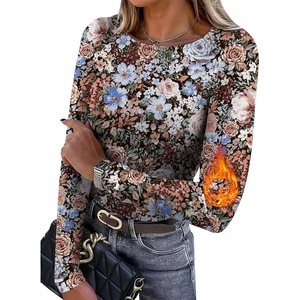WIHOLL Long Sleeve Thermal Shirt for Women Light Fleece Tops Fall 2026 Crew Neck Casual Basic T-Shirts(Print 05)