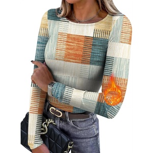 WIHOLL Long Sleeve Thermal Shirt for Women Light Fleece Tops Fall 2026 Crew Neck Casual Basic T-Shirts(Print 06)