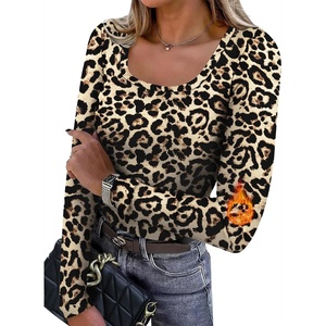 WIHOLL Long Sleeve Thermal Shirts for Women Fall Tops(B-leopard)