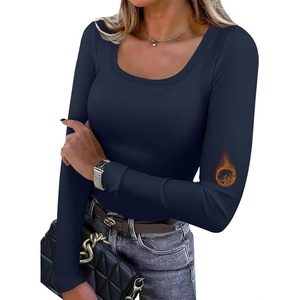 WIHOLL Long Sleeve Thermal Shirts for Women Fall Tops(Navy Blue)