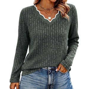 WIHOLL Long Sleeve Womens Shirts Lightweight Fall Tunic Top V Neck Sweaters(02-green)