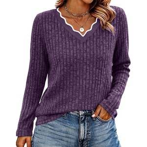 WIHOLL Long Sleeve Womens Shirts Lightweight Fall Tunic Top V Neck Sweaters(04-purple)
