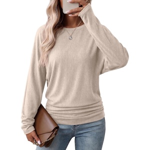 WIHOLL Womens Long Sleeve Shirts Ruched Hem Fall Tops Lightweight Sweaters(Apricot)
