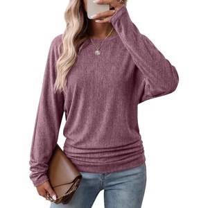 WIHOLL Womens Long Sleeve Shirts Ruched Hem Fall Tops Lightweight Sweaters(Burgundy)