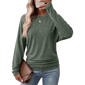 WIHOLL Womens Long Sleeve Shirts Ruched Hem Fall Tops Lightweight Sweaters(Green)