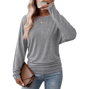 WIHOLL Womens Long Sleeve Shirts Ruched Hem Fall Tops Lightweight Sweaters(Grey)