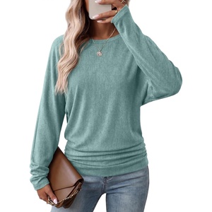 WIHOLL Womens Long Sleeve Shirts Ruched Hem Fall Tops Lightweight Sweaters(Sage Green)